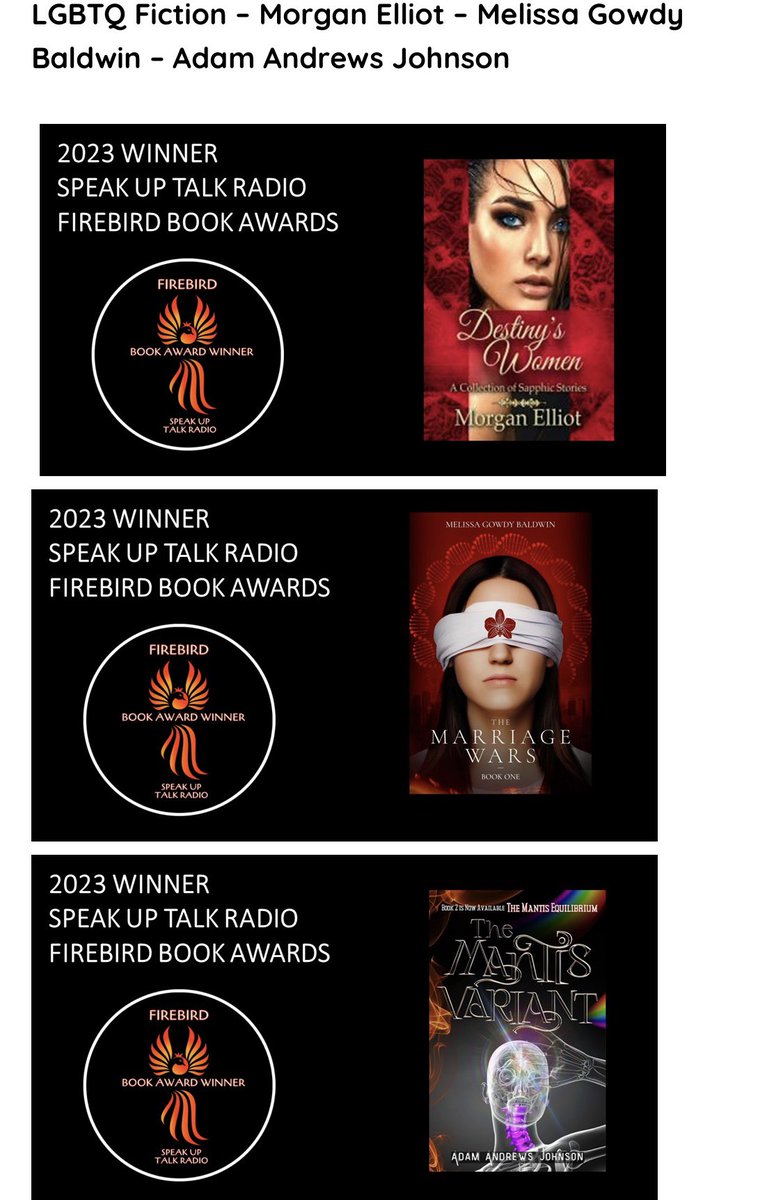 The first book in my series just won the Firebird Book Awards’s category LGBTQ Fiction 🌈🦄🥹 The Mantis Variant-Book One a.co/d/6GOowT0 The Mantis Equilibrium-Book Two a.co/d/ik4w46D The Mantis Corruption-Book Three a.co/d/f8byPe3 Book 4 out 10/31🎃