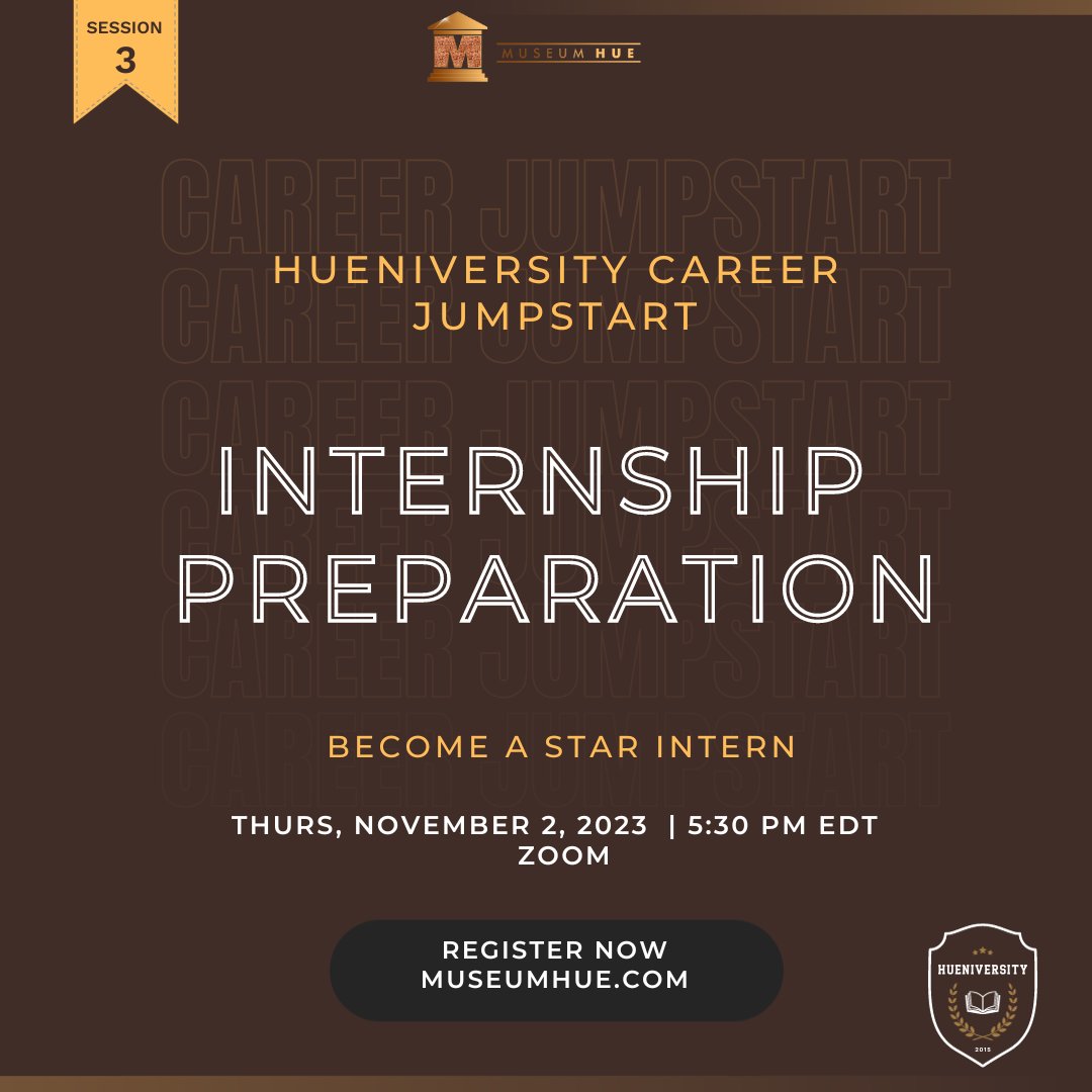 Learn from arts internship experts how to find the internship, survive the application process, and stand out. Join Museum Hue and Register here: bit.ly/3PSFbFQ