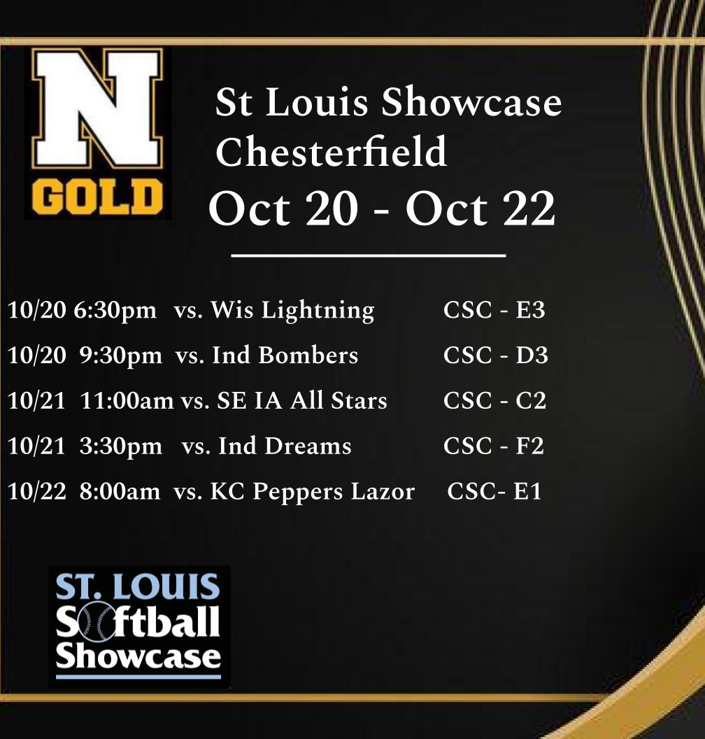 Come watch this amazing group of players this weekend at St Louis Softball Showcase in Chesterfield, MO.  
<a href="/NebraskaGold05/">Nebraska Gold 18U Anderson</a> <a href="/NebraskaGold/">Nebraska Gold</a> 
<a href="/lucybarrett2024/">Lucy Barrett</a>