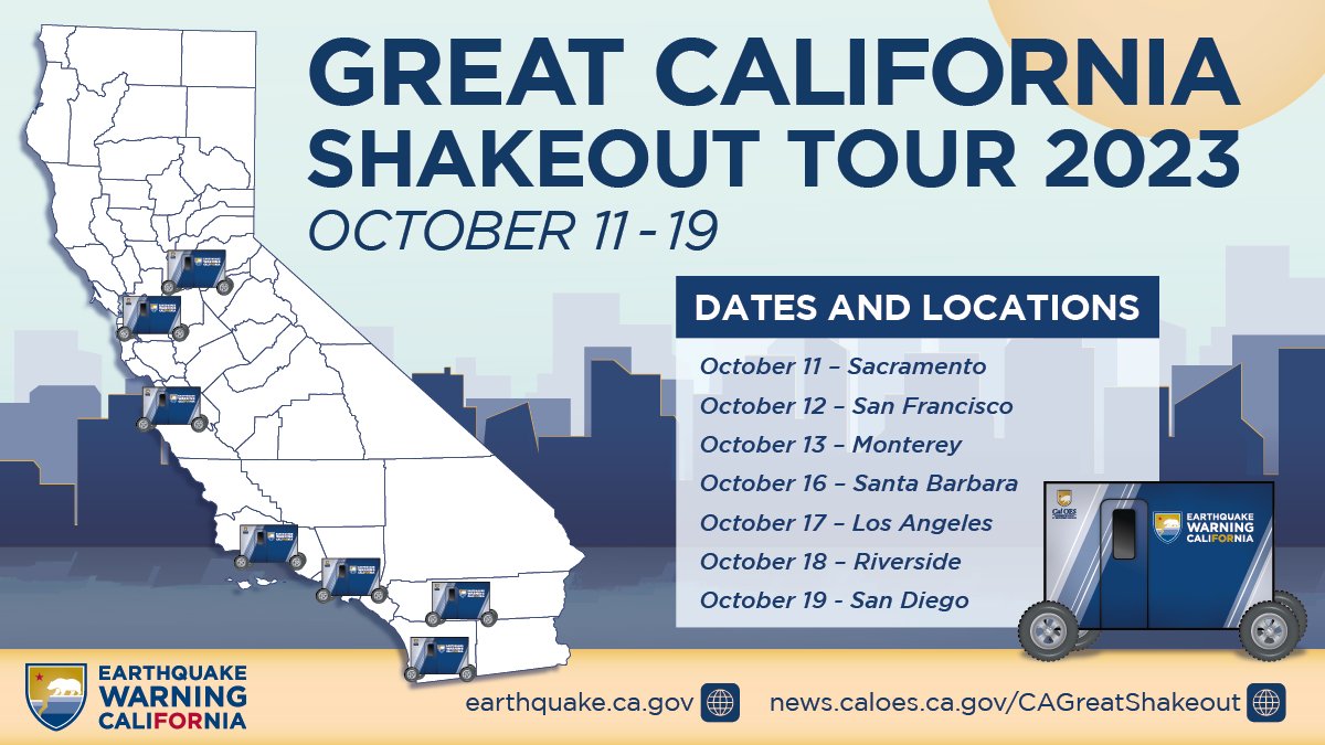 Catch the Shake Trailer at our next stop tomorrow at <a href="/CuyamacaCollege/">Cuyamaca College</a> and don’t forget to Drop, Cover and Hold On when shaking starts! Learn More: news.caloes.ca.gov/cagreatshakeou…