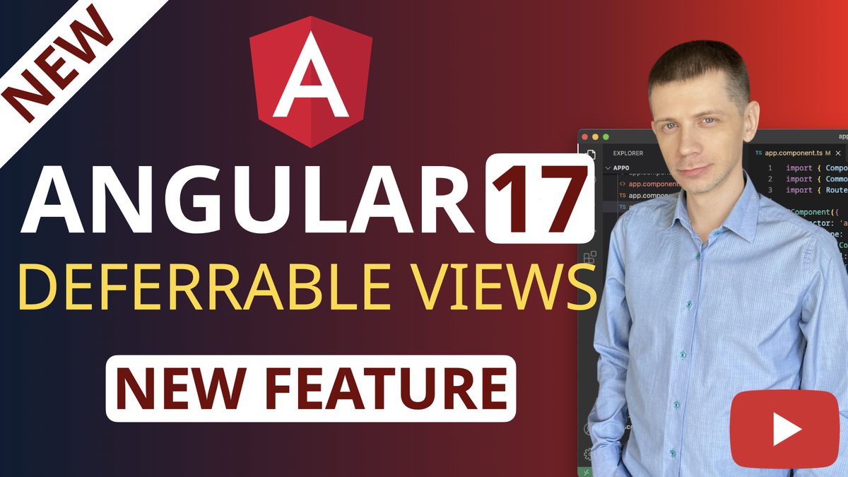TheIgorSedov's tweet image. Angular 17 New Feature, Deferrable Views and Deferred Loading, is coming in November 2023.
Clear form and nice visual style. I hope you will enjoy.
#angular #angular17 
youtu.be/N0yK38MG54c