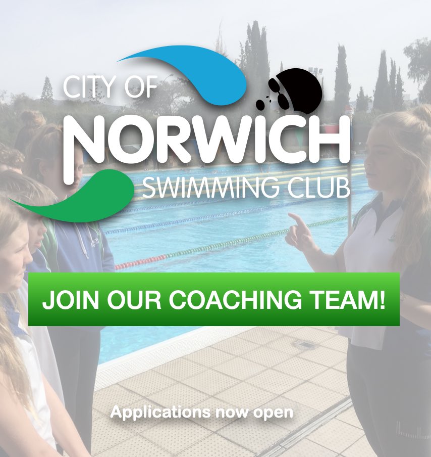 City of Norwich Swimming Club is recruiting a Head Junior Development Coach.

1/2: The Head Junior Development Coach is responsible for the development and progression of 70 young (7-10 year old) swimmers and 3 assistant coaches within our 3 Junior Development Squads.