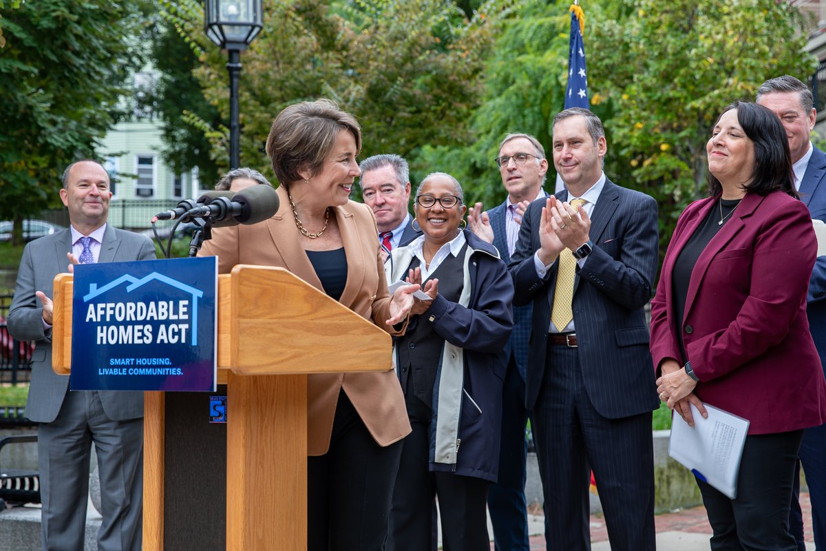 MassGovernor's tweet photo. We can be honest about the housing market in Massachusetts right now. Rent eats up paychecks. Homeownership seems out of reach.

To bring down costs, we need more places to live. Today, we filed the Affordable Homes Act — our blueprint to create and rehab more than 65K homes. https://t.co/S1DYnz0BYj