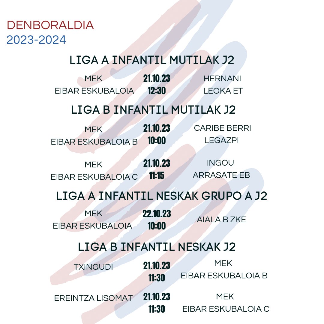 EibarEskubaloia's tweet photo. #Ordutegiak #Horarios 

Aste honetako ordutegiak 🤾‍♂️🤾🤾‍♀️ Los horarios de esta semana. 

#eibar #eskubaloia #eibareskubaloia #euskaleskubaloia https://t.co/ClsqM63TZv