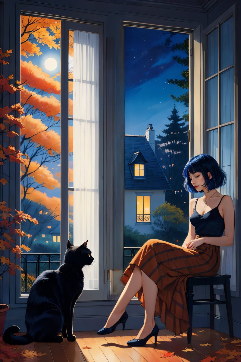 sodiem_ai's tweet photo. [ Moonlit ] 🌕🐈‍⬛🤍🍂

The Cat seems confused of why she is smiling or may be the Cat is hungry 😅

#moonlitnight #blackcat #autumnnights #autumnvibes #octobervibes #fantasyconcept #whimsicalart #aigeneratedart #AIart #aiartcommunity #aiartwork #AIイラスト #AIグラビア #AI美女 https://t.co/exb0QJQxpo