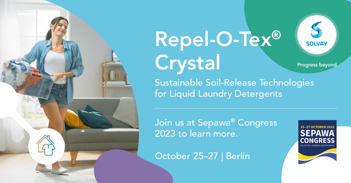 Coming to #Sepawa2023? Join us at Booth #F862-863 to discover our portfolio of powerful and sustainable soil-release technologies, such as Repel-O-Tex® Crystal NAT, a readily biodegradable polymer designed to prevent even the greasiest soil redeposition. bit.ly/3rRetp3