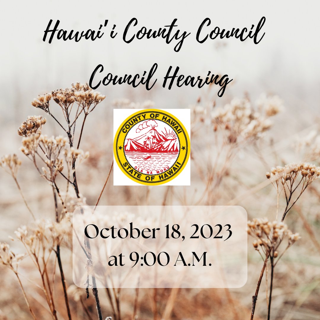 HiCountyCouncil's tweet photo. Hawai'i County Council Hearings live streaming today Wednesday, October 18, 2023 starting at 9:00am. Please click the attached link.

https://t.co/38sGZYjd6V https://t.co/uhaIDYqlOz