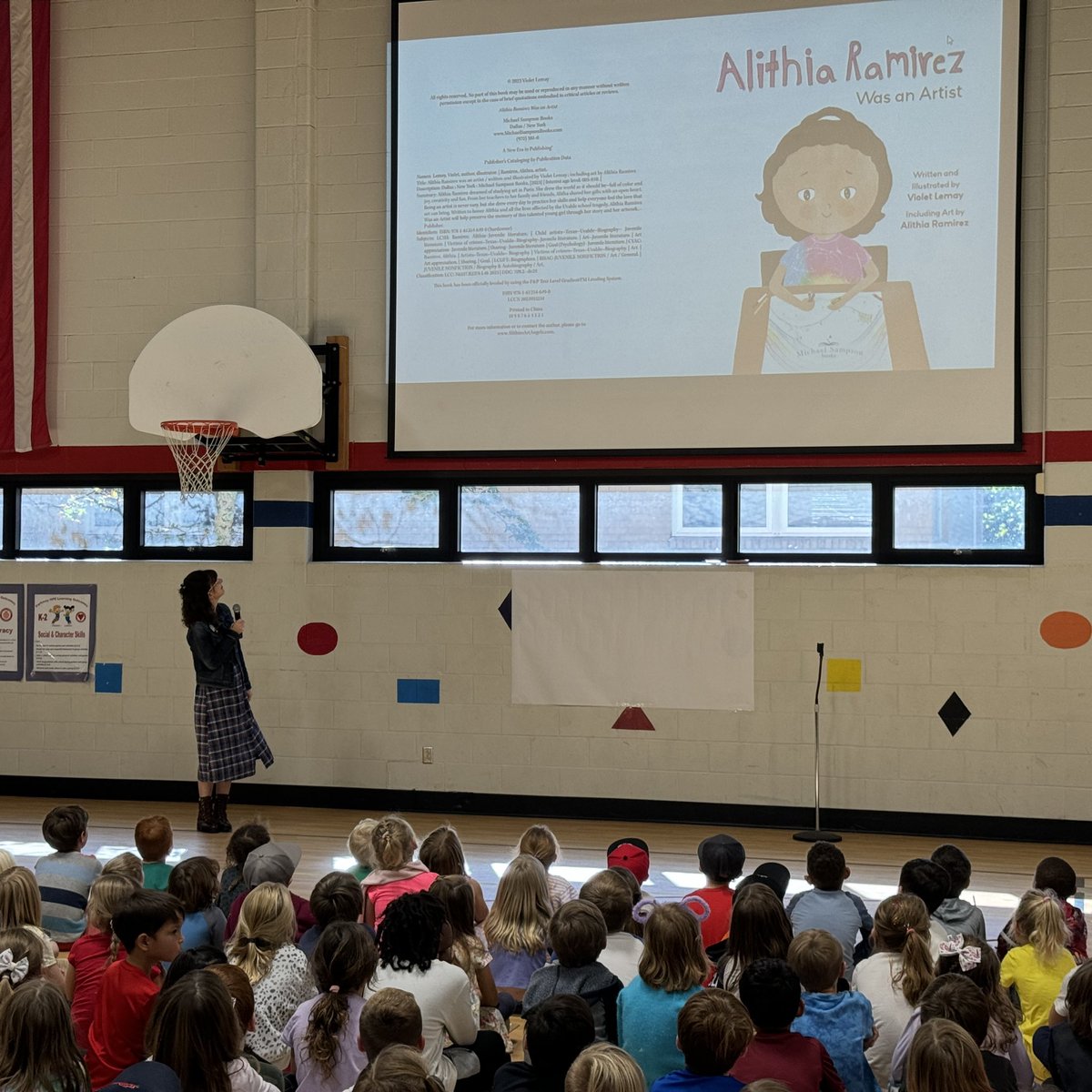 violetlemay's tweet photo. Presenting “Alithia Ramirez Was an Artist” yesterday to 246 K-3rd graders yesterday at Barrett’s Elementary in St. Louis. So many artists in the group! 🎨 #violetlemay #booktour #alithiaramirezwasanartist #alithiaramirez #picturebook #uvalde #school #librarian #amwriting #kidlit https://t.co/5mKrmSdiRX