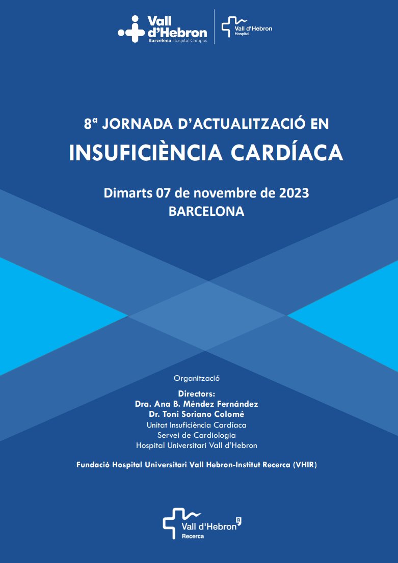Societat Catalana de Cardiologia (@catcardio) on Twitter photo La Unitat Insuficiència #Cardíaca del Servei de Cardiologia de l'<a href="/vallhebron/">Vall d'Hebron</a> organitza la 8a Jornada d'Actualització en Insuficiència Cardíaca.
📆 Se celebrarà el dimarts 7 de novembre a Barcelona.
✍️ Inscripcions: aula.vallhebron.com/aula/?go=inscr…
ℹ️ Programa: aula.vallhebron.com/aula/index.php… La Unitat Insuficiència #Cardíaca del Servei de Cardiologia de l'<a href="/vallhebron/">Vall d'Hebron</a> organitza la 8a Jornada d'Actualització en Insuficiència Cardíaca.
📆 Se celebrarà el dimarts 7 de novembre a Barcelona.
✍️ Inscripcions: aula.vallhebron.com/aula/?go=inscr…
ℹ️ Programa: aula.vallhebron.com/aula/index.php…