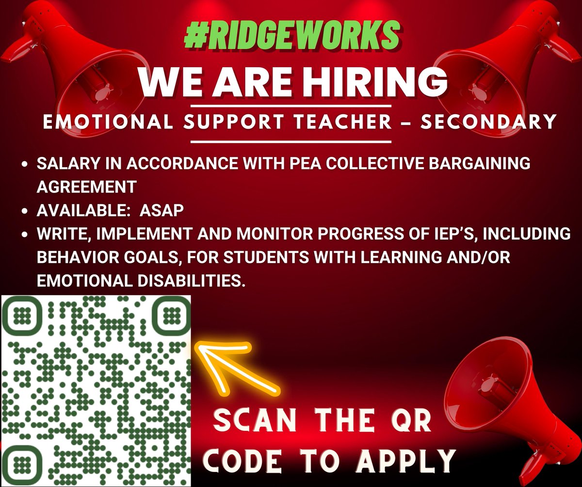 PennridgeSD's tweet photo. Time for #RidgeWorks Wednesday! Check out these specialized positions for anyone who wants to join our team. 
Feel free to check out more details on these jobs and others by clicking on the 'Employment' page on our website. https://t.co/2z6yDKyjmq https://t.co/HvpA9bXKBs