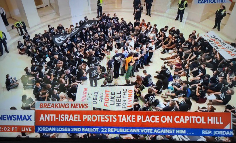 BREAKING: There is currently an actual pro-HAMAS insurrection inside the US Capitol in DC where pro-terror rioters are disrupting official proceedings by attacking Israel’s right to defend itself. When is @FBI going to raid their homes and send them to jail for 22 years on…