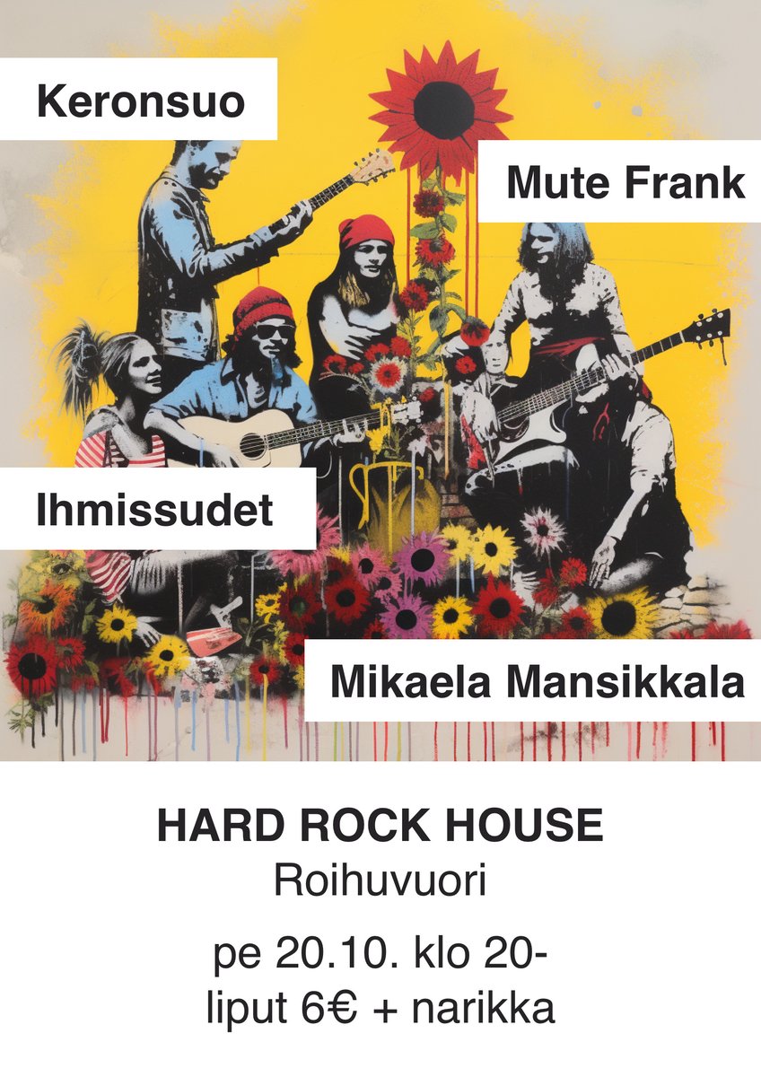 keronsuo's tweet photo. Ylihuomenna perjantaina mennään taas! Tervetuloa Roihuvuoren Hard Rock Houseen!

https://t.co/ZjszlTSzB7 https://t.co/4WSJZlchl8