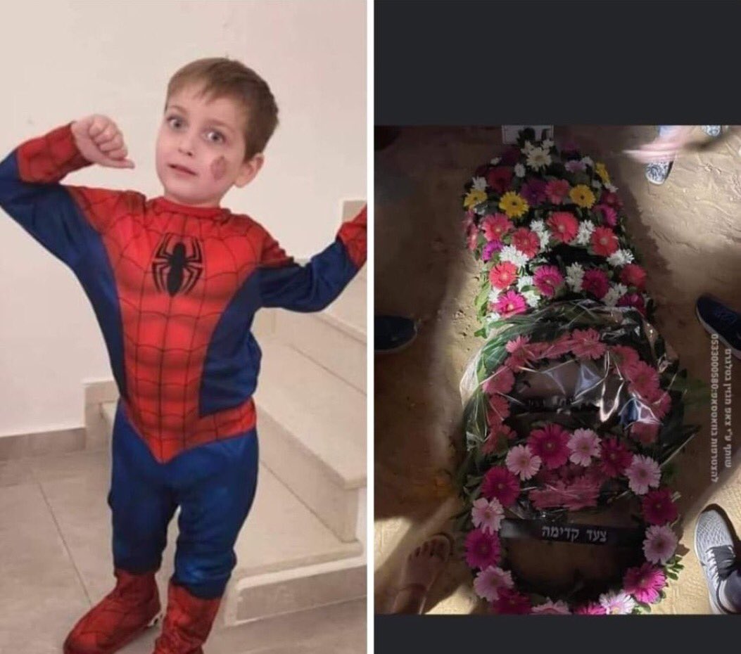 visegrad24's tweet photo. 5-year-old Eitan Kaptisher from Israel was buried without any family members present.

His parents and siblings were all also murdered by Hamas. https://t.co/s4vdt8zhW7