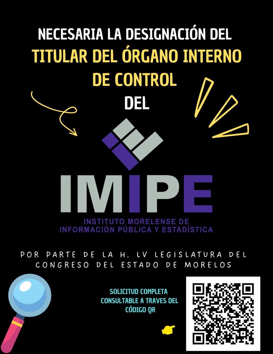 Desde el año 2021, el Instituto Morelense de Información Pública y Estadística no cuenta con titular del Órgano Interno de Control.📷
Es de suma importancia para el Estado de Morelos, que el IMIPE cuente con un titular del Órgano Interno de Control.