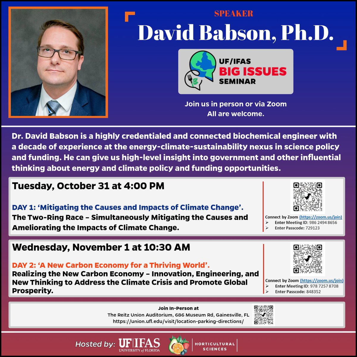 Big Issues Seminar! #UFIFAS Join us in person or via Zoom. Click the link below for details! hos.ifas.ufl.edu/advertisement/…
