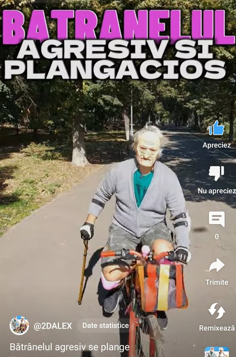 Am lansat un alt filmuleț amuzant cu un batranel cam plângăcios și supărat ca trebuie sa se ajute de baston ca să meargă cu bicicleta împrumutată de la nepoței. Îl puteți urmări pe canalul nostru de Youtube din descrierea canalului - like and subscribe pls