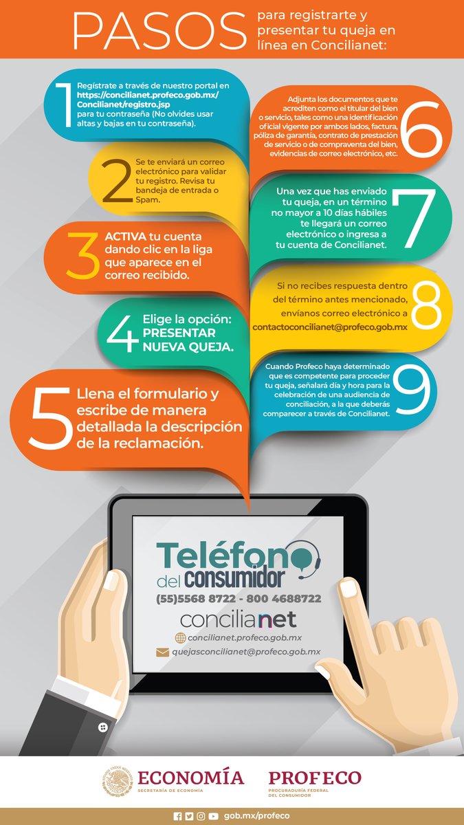 Profeco's tweet photo. 💻Presenta tu queja fácilmente a través de #Concilianet. 
 
 🔎Consulta los proveedores inscritos en nuestra herramienta y sigue los pasos. 👇 
 
 ✔️Para saber más sobre esta herramienta y sus beneficios ¡Visítanos!👉 https://t.co/PTBhFtXXl3 https://t.co/RkuLwaSCyF