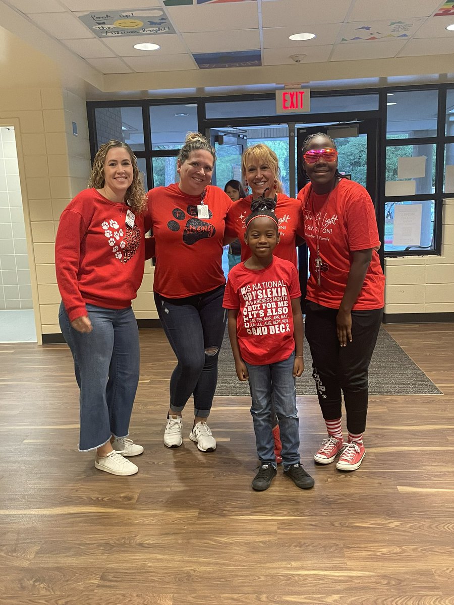 BHeckman_FE's tweet photo. It’s dyslexia awareness month and @HumbleISD_FE is raising awareness by wearing red, displaying dyslexia awareness info., and discussing it during morning meetings. ❤️ https://t.co/FDRiOAUiQ9
