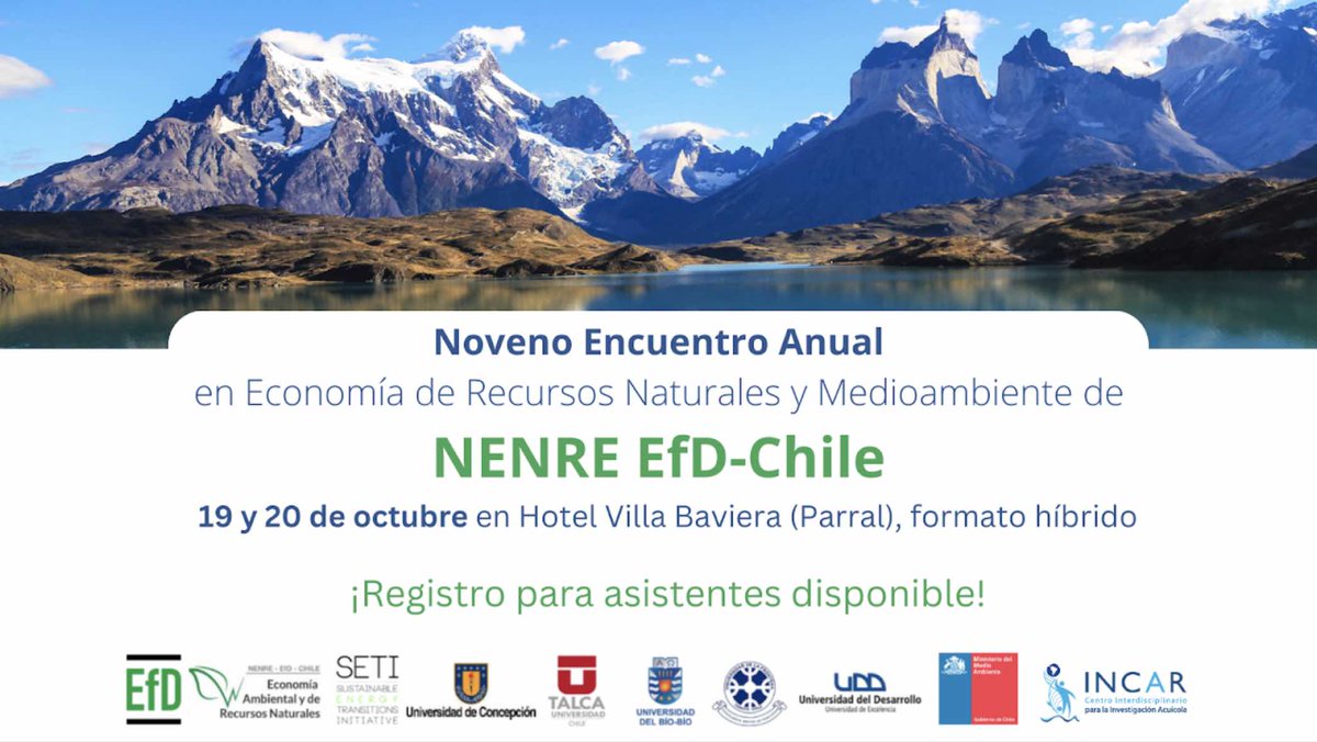 El Programa de Investigación en Economía Ambiental y de Recursos Naturales de la Universidad de Concepción, y miembro de <a href="/EfD_initiative/">EfD</a>, NENRE EfD-Chile, tiene el agrado de invitarle a la novena edición de su Encuentro Anual.
Más info👇🏽
ean.udec.cl/noveno-encuent…