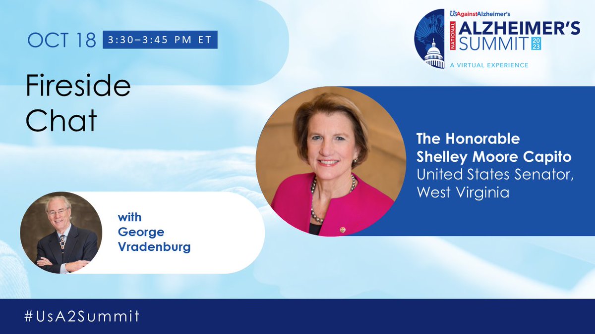 UsAgainstAlz's tweet photo. Fireside Chat is happening now with @SenCapito & @vradenburg3! Champion of the #CHANGEACT, Sen. Capito shares what must happen from a govt perspective to equip providers with the tools they need to accurately detect & diagnose #Alz at its earliest stages. https://t.co/S7h8IJVoAI https://t.co/3UahZAqFAK