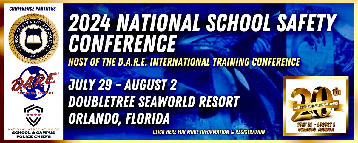 Mark you Calendar now for our 20th Anniversary National School Safety Conference / International DARE Officers Conf next July in #Orlando - SchoolSafety911.org - #schoolsafety #PoliceChief #EdChat #Sheriff <a href="/DARE_Program/">D.A.R.E Program</a> <a href="/EducationFL/">Florida Department of Education</a>