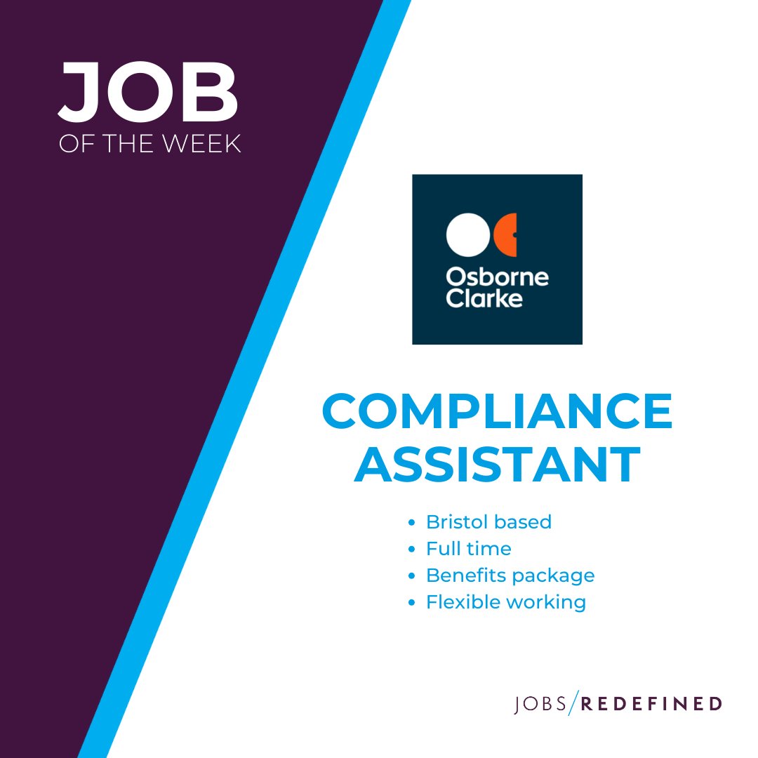 #JOBOFTHEWEEK  Would you like to be part of a friendly and supportive team? @OsborneClarke  have a wonderful opportunity for a Compliance Assistant to join their highly-regarded Risk & Compliance team, based in Bristol: jobs-redefined.co/job/compliance…

#inclusivity #ageinclusive