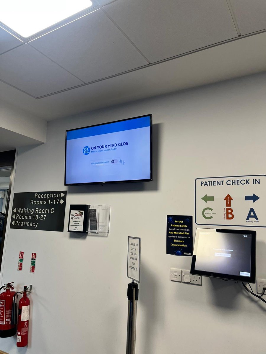 Spotted‼️ Great to see @HadwenMedical using our information video in their waiting room. This short clip can be easily accessed from our website for use anywhere and everywhere to promote how to use our local mental health support finder @One_Glos