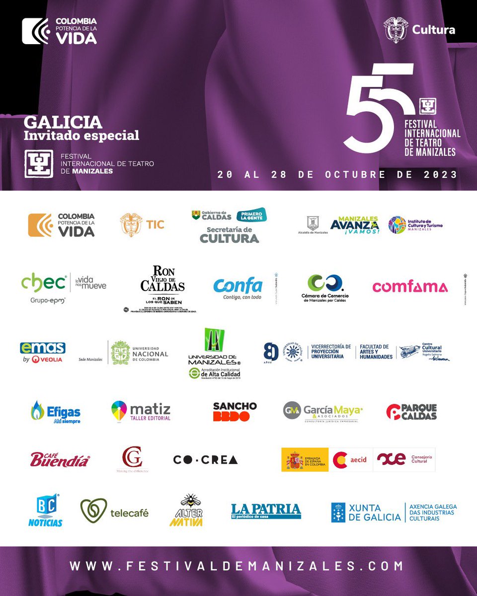 En el FITM55, nos llena de alegría contar con el apoyo inquebrantable de <a href="/CulturadeCaldas/">SecretaríadeCulturaC</a>  y <a href="/GoberCaldas/">Gobernación de Caldas</a> , aliados históricos de nuestro festival. 🎭