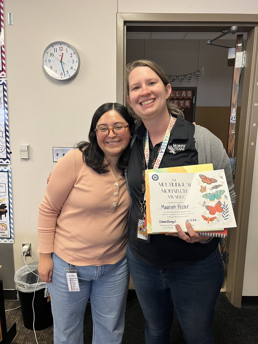lisastewardRISD's tweet photo. Congratulations to Ms. Santos @MHECommunity and Ms. Foster @StultsRoadElem on being awarded the Multilingual Monarch Award for going above and beyond to support their EB learners 🦋 @RISDMET #RISDWeAreOne @IamBranum @kristinleeper9 @clorisrangel https://t.co/6cpML4ynKY