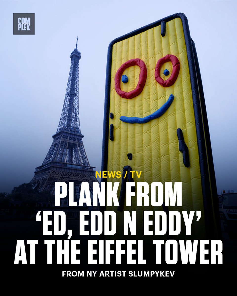 ComplexPop's tweet photo. NY artist @slumpykev kicked off Art Basel Paris with a massive installation of Plank from ‘ED, EDD N EDDY’ outside the Eiffel Tower.

(a thread 🧵) https://t.co/tAZS0PiDHv