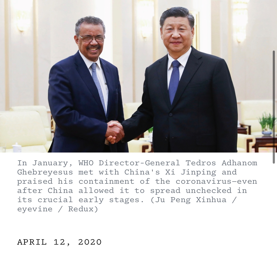 DrLiMengYAN1's tweet photo. Xi Jinping met with @UN Secretary-General Guterres in Beijing. Xi guided the direction of UN, while Guterres highly appreciated CCP’s global contributions.
Similarly, @WHO Director-General @DrTedros met Xi, praising CCP’s great contributions on #COVID19  pandemic in early 2020, in Beijing.
#UnrestrictedWarfare
#CognitiveWar
