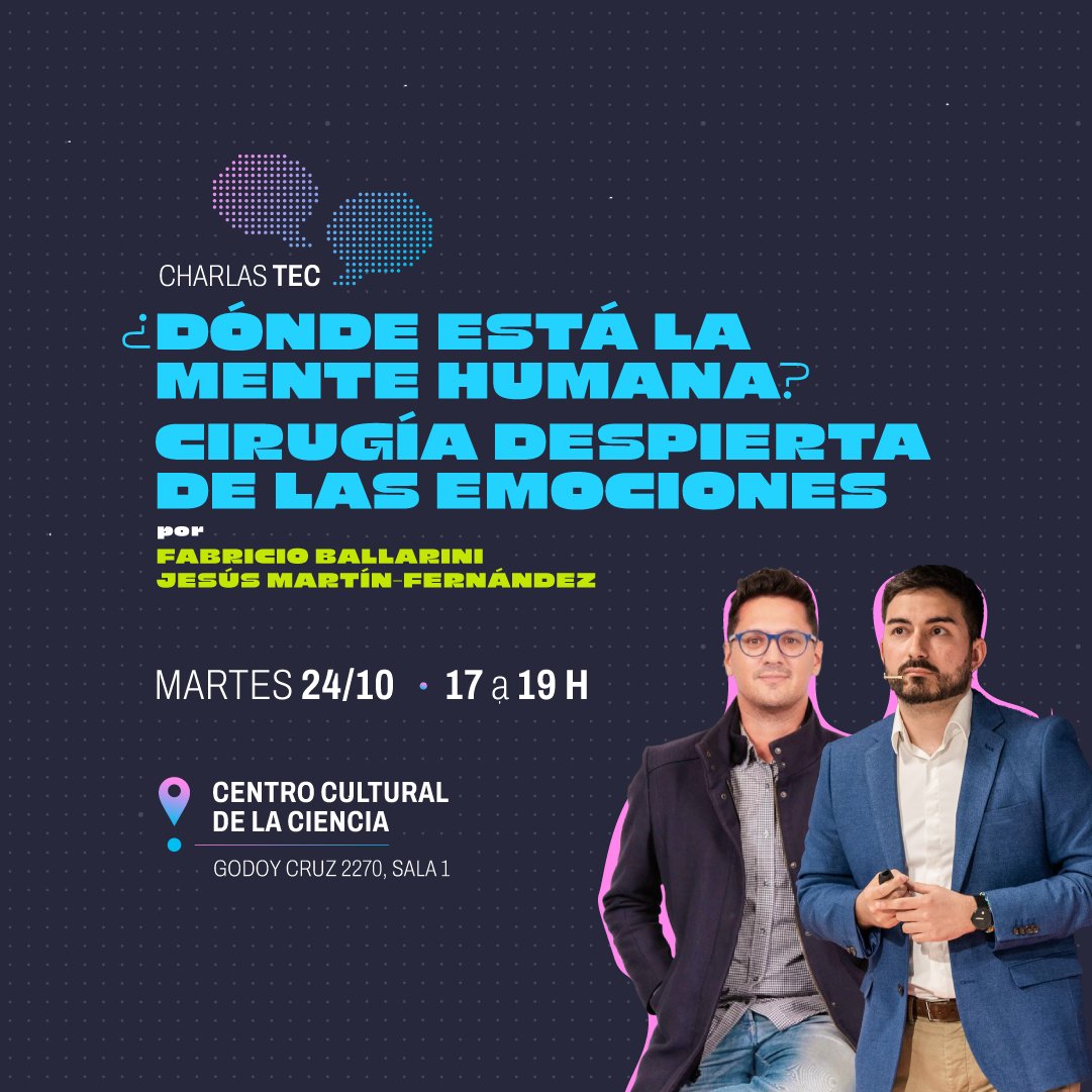 innovacionar's tweet photo. 🧠 Vení a descubrir ¿Dónde está la mente humana? con @FabBallarini y el neurocirujano 🇪🇸 Jesús Martín-Fernández, quien hablará sobre la revolucionaria técnica que aplica para operar tumores cerebrales en pacientes despiertos.

🎟️ Conocé los detalles en:
https://t.co/hmWHUTm8SW https://t.co/V6iQsl7vMi