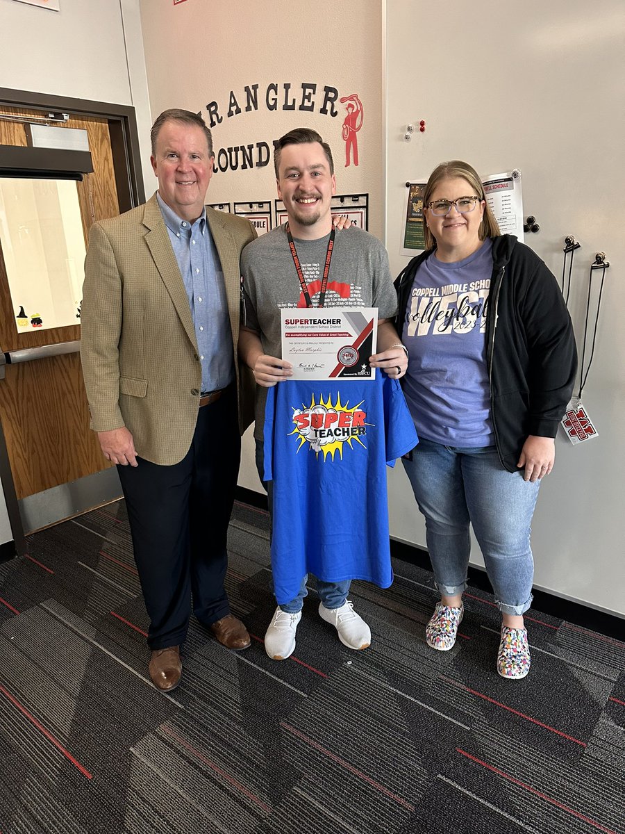 Congrats to the <a href="/CMSWestWrangler/">Coppell Middle School West</a> Super Teacher <a href="/MorphisLayton/">Mr. Morphis</a> #westfam