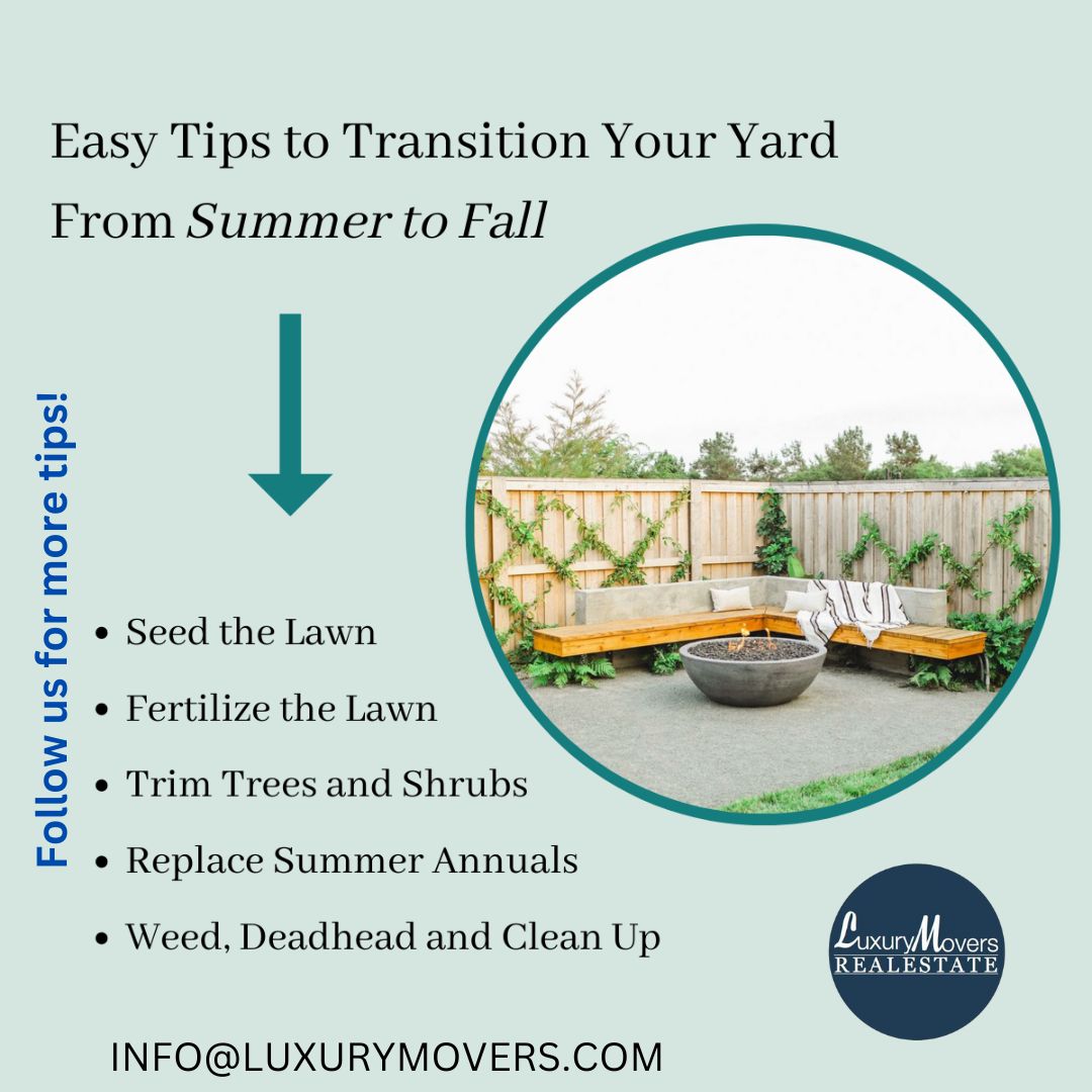 It's the perfect time to get your yard fall-ready! Here's a quick guide:  Embrace fall's charm with blooming plants for the season.  Keep this post handy for your autumn yard work. #yardprep #falltransition #lawncaretips #seasonalchange #gardeninglove #luxurymovers #hometips