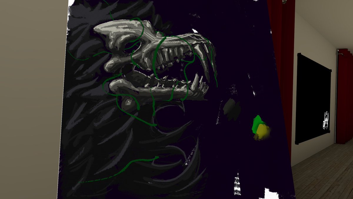 loonafromhell's tweet image. i did these today in vrchat tho i crashed when i was drawing the skulldog so i didnt finish it sadly someone took photo of it and sended it to me when i got back