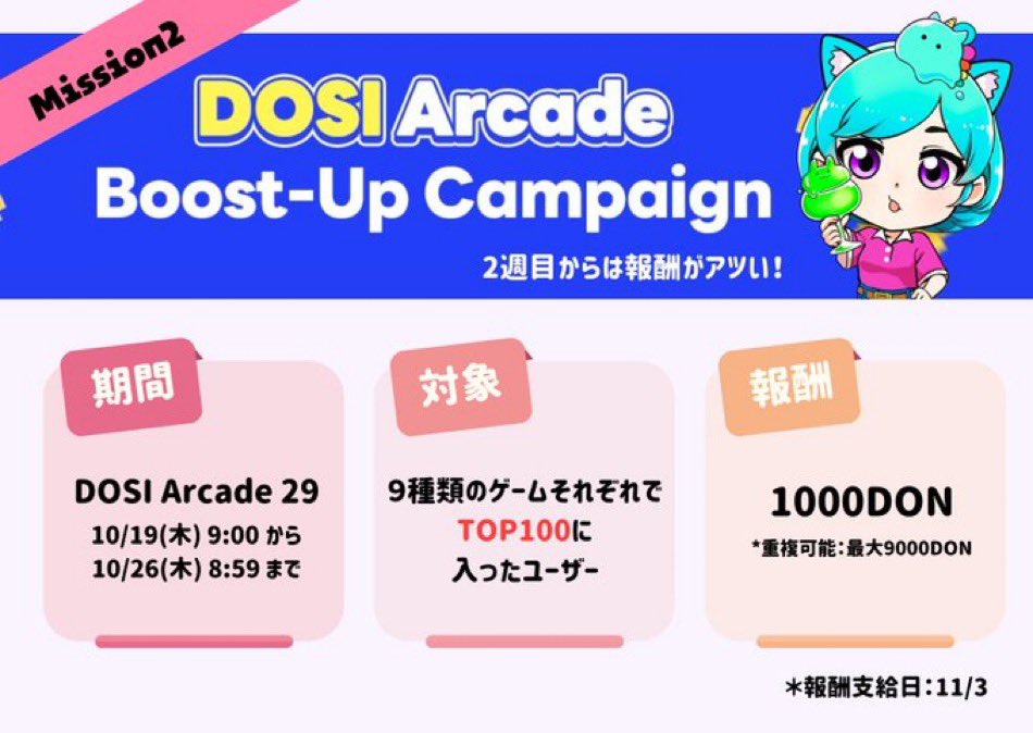 CreatorWao's tweet photo. おはよーわおちゃんです🦄
今日からDOSIアーケード激アツキャンペーン2週目❤️🔥1週間で各ゲームのTOP100に入るだけで1000DON🙏✨
今最も獲れる世界ランキングがここに🤝💚
#DOSI #linklink https://t.co/vJz4aiEBcp