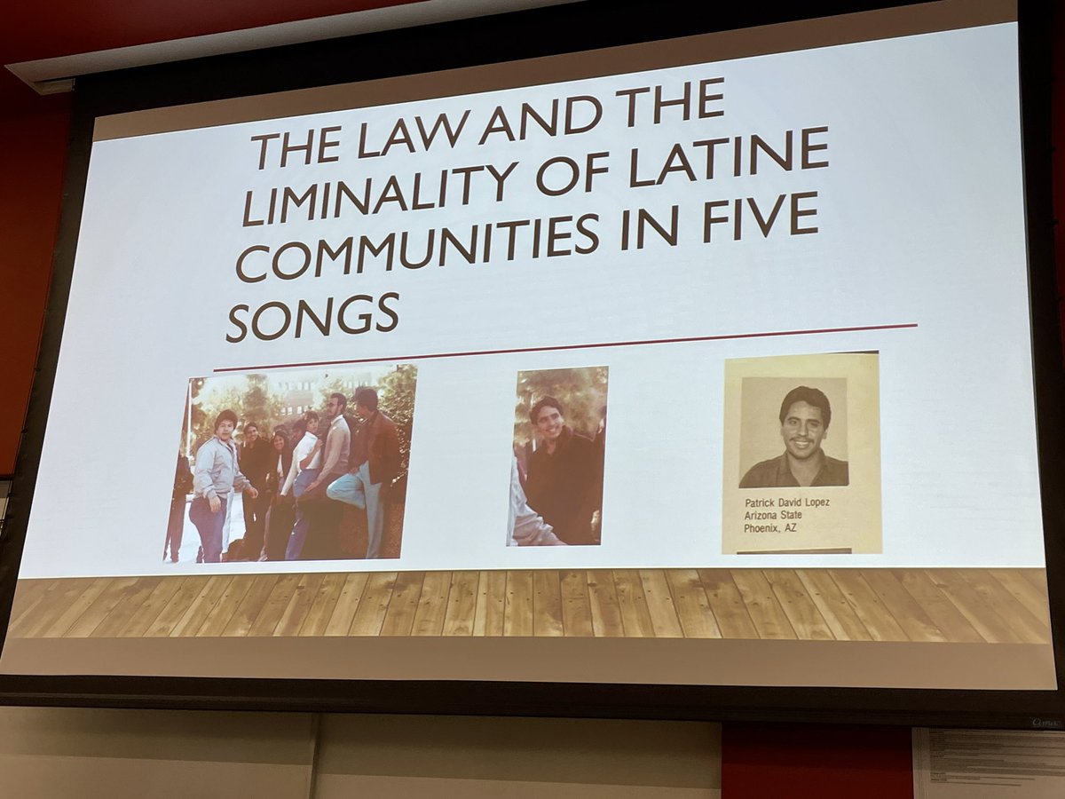 ASUCollegeOfLaw's tweet image. The Law and Liminality of Latine Communities in Five Songs, a lecture with visiting faculty member David Lopez, is starting now. Follow along as we share updates.
 
— A thread: