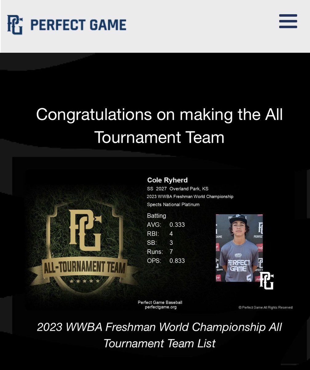 Ryherd_11's tweet photo. Proud of Cole for balling out at the WWBA well over a thousand high end kids there playing and he made the all tournament squad for offense. @ColeRyherd #SpectsBaseball https://t.co/eedirXUQj6