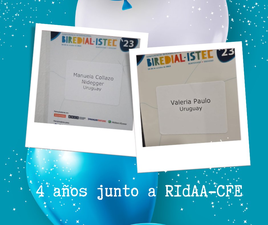Festejamos nuestro cuarto aniversario, comprometidas con la Comunidad Académica de <a href="/cfe_anep/">CFE - ANEP</a> participando en el XII congreso de <a href="/BIREDIAL_ISTEC/">BIREDIAL-ISTEC</a>  promoviendo la iniciativa de Acceso Abierto y la visibilidad institucional latinoamericana <a href="/ANEP_Uruguay/">ANEP</a> <a href="/MEC_Uruguay/">Ministerio de Educación y Cultura</a>