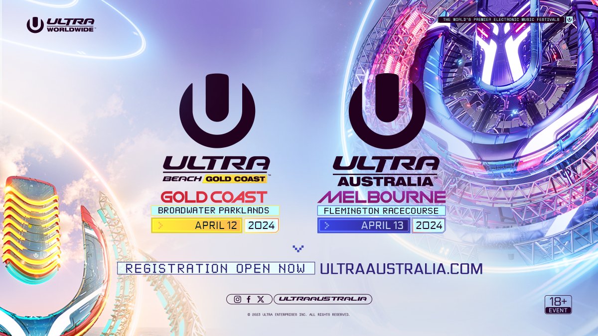 UltraAustralia's tweet photo. Australia, we're back, but waaay bigger! Two dates, two cities. We’re introducing the first ever #UltraBeach in sunny Gold Coast ☀️ and presenting our new home in Melbourne, Flemington Racecourse.

Register for access to Tier 1 tickets ➡️ https://t.co/LcEUCmAvGX https://t.co/Q7KEHtapcY