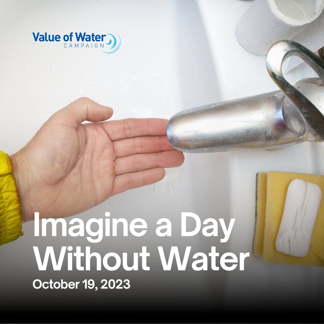 💧Join us today to #ImagineADayWithoutWater! Help raise awareness about water's critical role in our lives & the need to invest in our collective water future. Let's ensure clean, accessible water will flow for generations. #ValueWater 🚰 Learn more: imagineadaywithoutwater.org