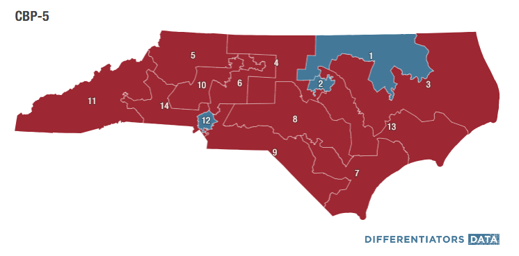 DifferentData's tweet photo. "Democrats were undoubtedly expecting a bad outcome... But the release today of proposed map CBP-5, even by NC’s brass knuckled redistricting standards, is a particularly savage assault on Democratic electoral prospects for the remainder of this decade." #ncga #ncpol https://t.co/NltwO6nhRy