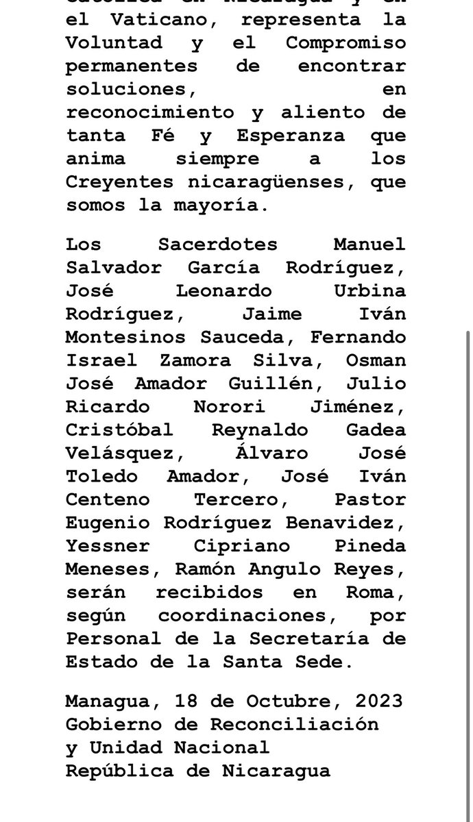 12 SACERDOTES HACIA EL VATICANO POR ACUERDOS GOBIERNO-SANTA SEDE
