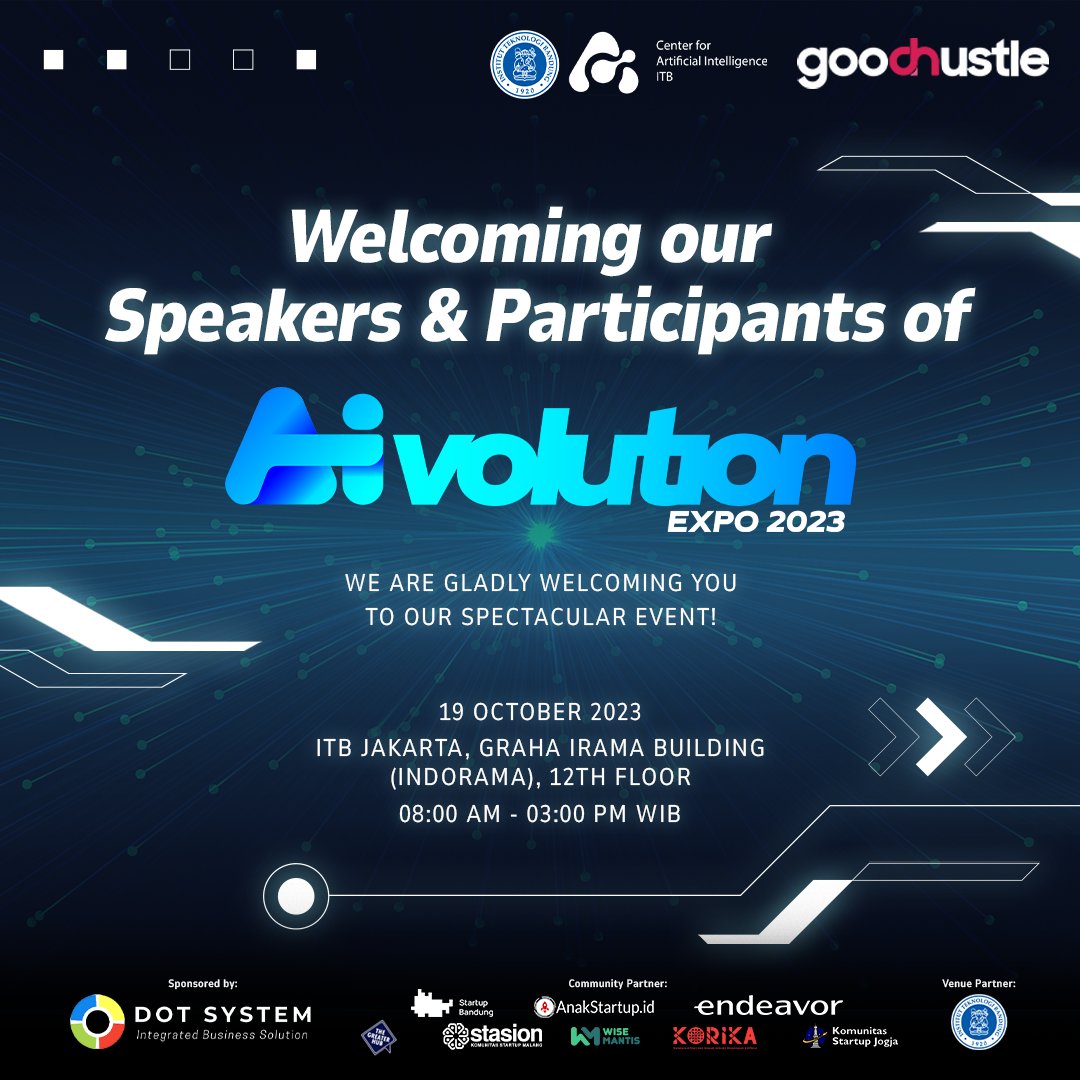 aivolutionid's tweet image. We are gladly welcoming our speakers and participants of AIvolution 2023🙌

Let’s have fun together on:
🗓️ 19 October 2023
📍ITB Jakarta, Graha Irama Building (Indorama), 12th floor
🕙08:00 AM - 03:00 PM WIB

Go wrap this up🤩

#AIvolution #2023
