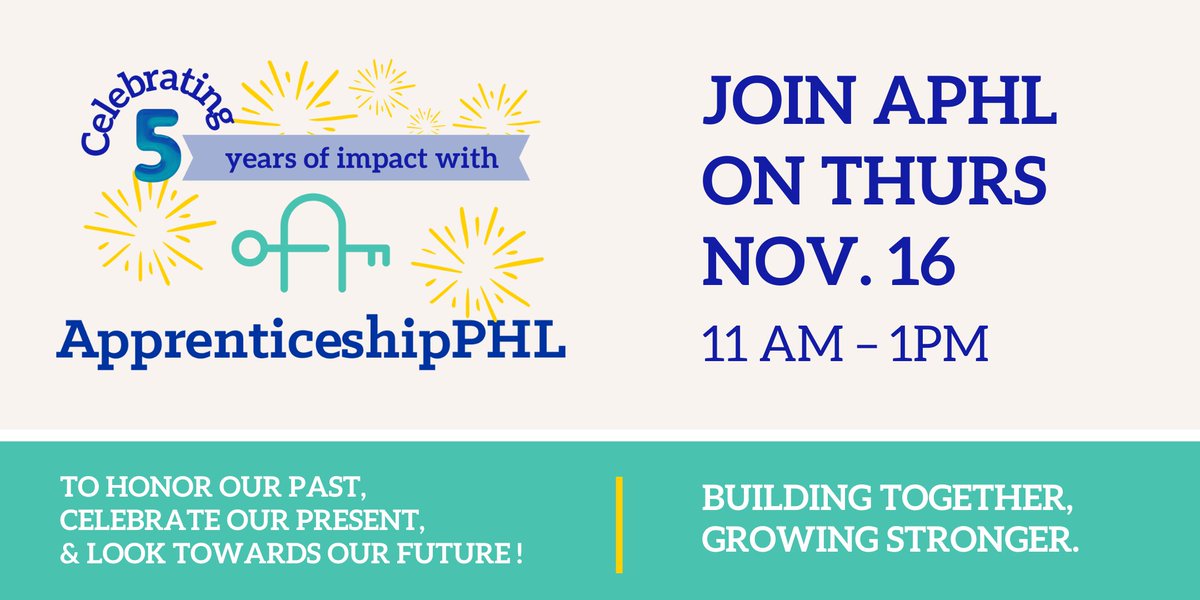 Back in action for National Apprenticeship 2023! 🎉 Improving our website and prepping an upcoming event to celebrate 5 yrs of APHL. Join us in building a stronger future💪 Stay tuned! Tickets👉 ebrite.ly/3ka9IXL #ApprenticeshipPHL #NAW2023 #BuildingTogetherGrowingStronger