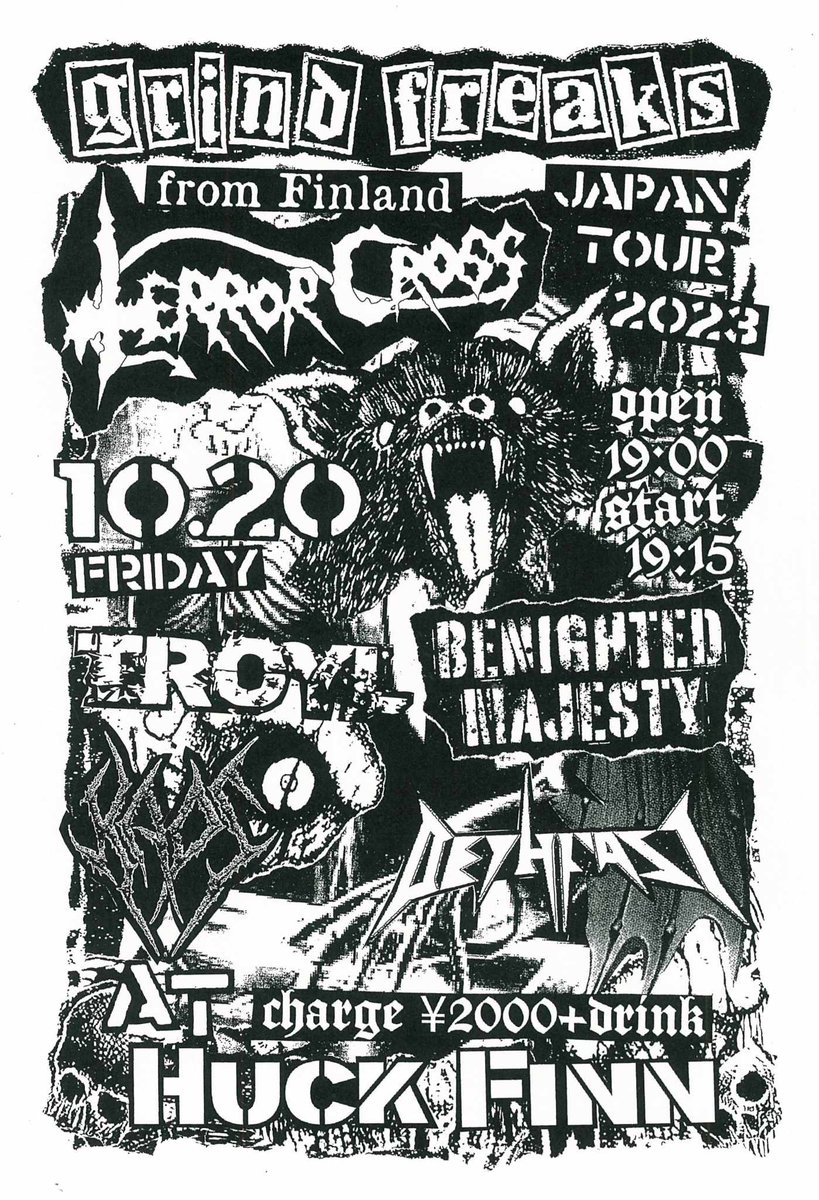 GrindFreaks's tweet photo. ❌Terror Cross名古屋公演❌
いよいよ明日！
Dethfastはこの日で活動休止となります。

お時間有りましたら是非。
宜しくお願いします。

GRIND FREAKS
10/20(金)
会場/今池Huck Finn
19:00/19:15
2000円+Drink
予約不要

出演
Terror Cross(Finland)
Kaos
Troyl
Benighted Majesty
Dethfast https://t.co/X8jluM5XZm