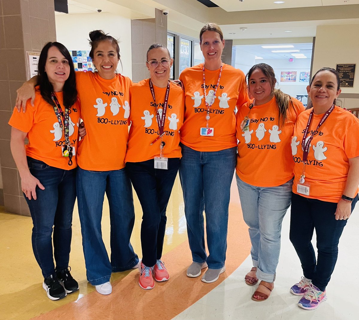 Some of Jackson’s fabulous staff wore matching “Say NO to BOO-LLYING” shirts to support Unity Day for bully prevention! #LevelUpPlanoISD