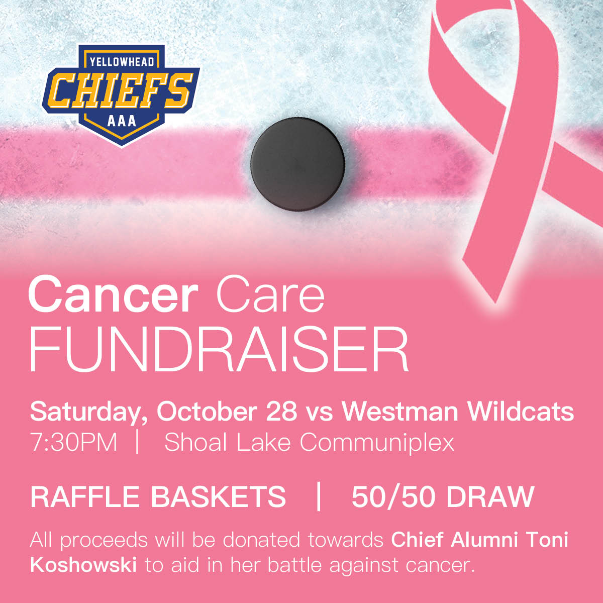 SAVE THE DATE! 

Cancer Care Fundraiser game on Saturday, October 28.

Please help us raise funds to support our Chief Alumni Toni Koshowski to aid in her battle against cancer.