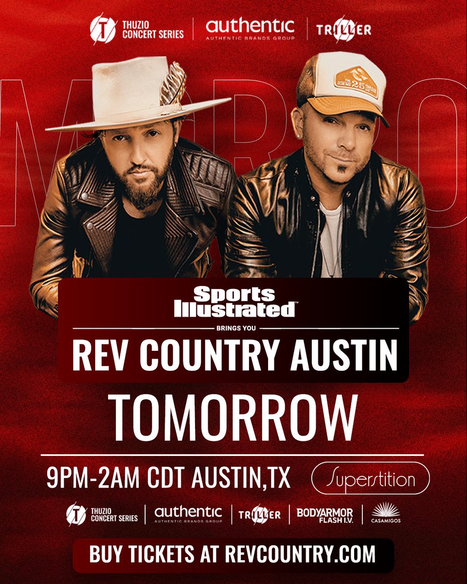 🚨 Just ONE DAY AWAY from Rev Country Austin! 🎶
Brought to you by Sports Illustrated and Thuzio.
🎵Headliner: <a href="/LOCASHmusic/">LOCASH</a> 
🎤Host: <a href="/CarmenJorda/">Carmen Jorda</a> 
Last chance to grab your tickets and join the party! bit.ly/REVCOUNTRY 🎟️🎸 #RevCountryAustin #GetYourTickets