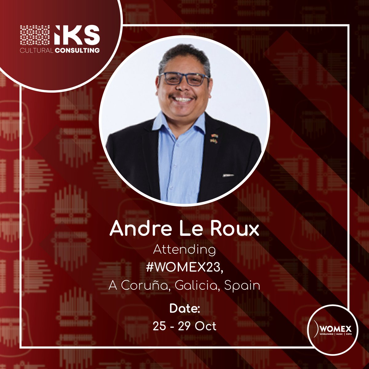 IKS Managing Director @andile_lerumo will be attending @womex representing @ConcertsSA, the @AfriCultureFund and the World Jazz Network (WJN) next week with colleagues. Tag us if you're attending too! #WOMEX23 #AfricanCultureFund #CultureMatters #MusicMatters